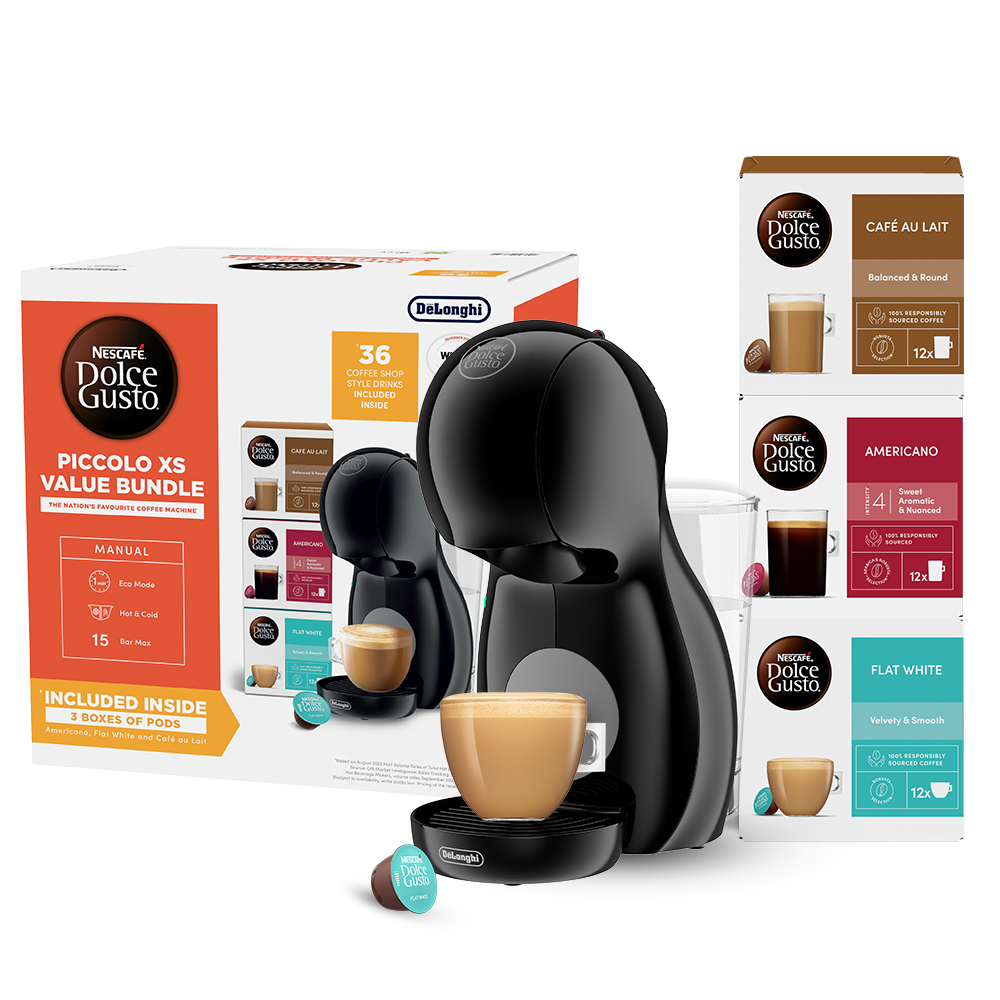 Nescafé Dolce Gusto Piccolo XS Pod Kaffeemaschine by De'Longhi - Value Bundle - Schwarz | EDG210.BGY