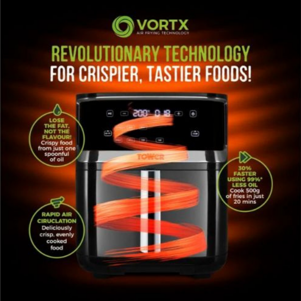 Tower Vortx 1700W 7L Steam Heißluftfritteuse - Schwarz | T17101