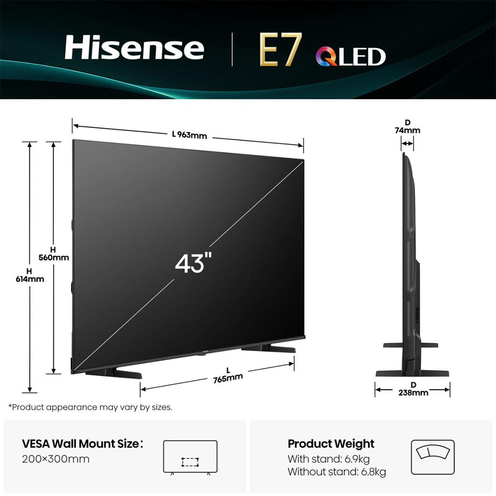 Hisense E7Q 43'' 4K Smart TV - Schwarz | 43E71Q