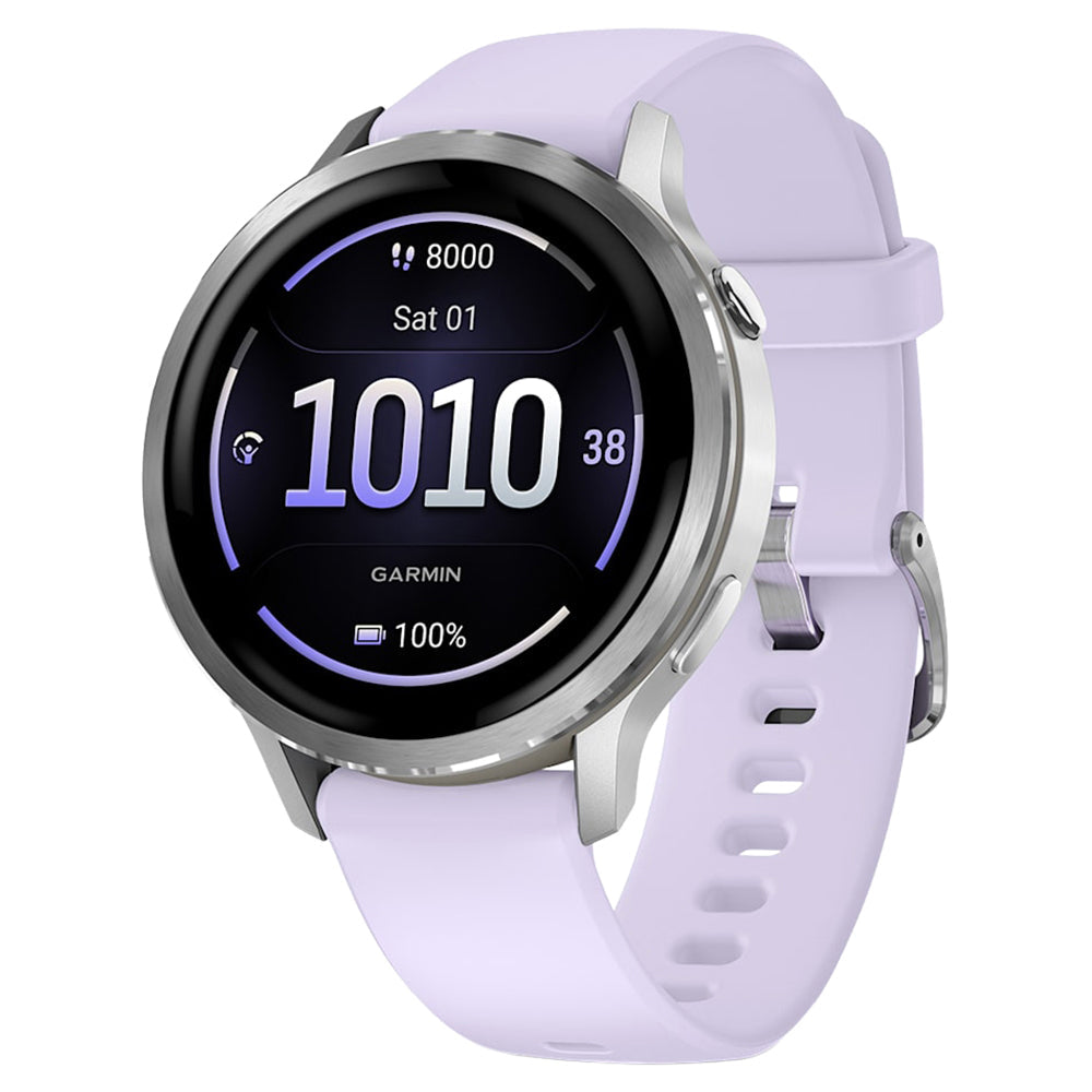Garmin Venu 4 41MM Smart Watch with Periwinkle Silicone Band - Silver | 49-GAR-010-03013-01