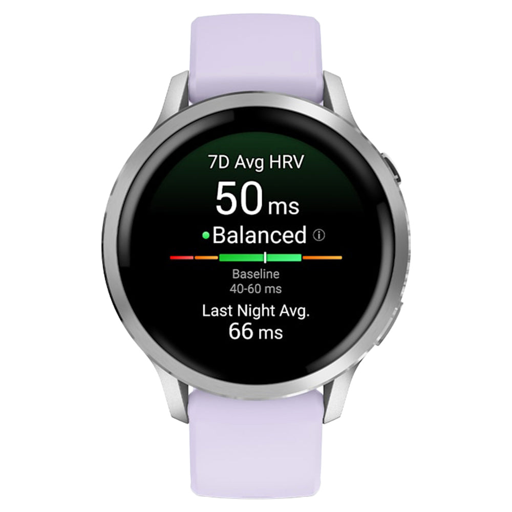 Garmin Venu 4 41MM Smartwatch mit Periwinkle Silicone Band - Silber | 49-GAR-010-03013-01