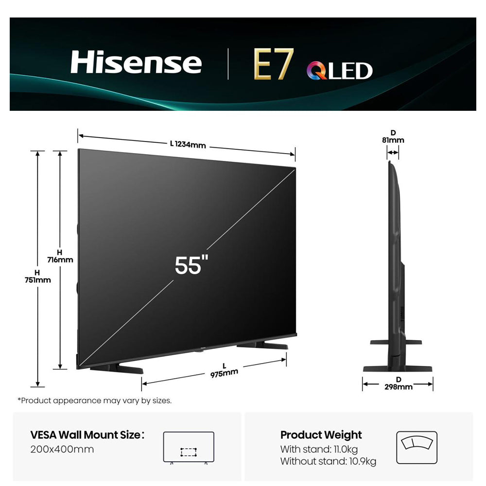 Hisense E7Q 55" 4K Smart TV - Schwarz | 55E71Q