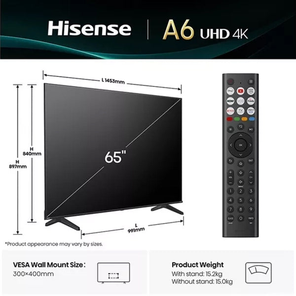 Hisense A6Q 65" 4K Smart TV - Schwarz | 65A61Q