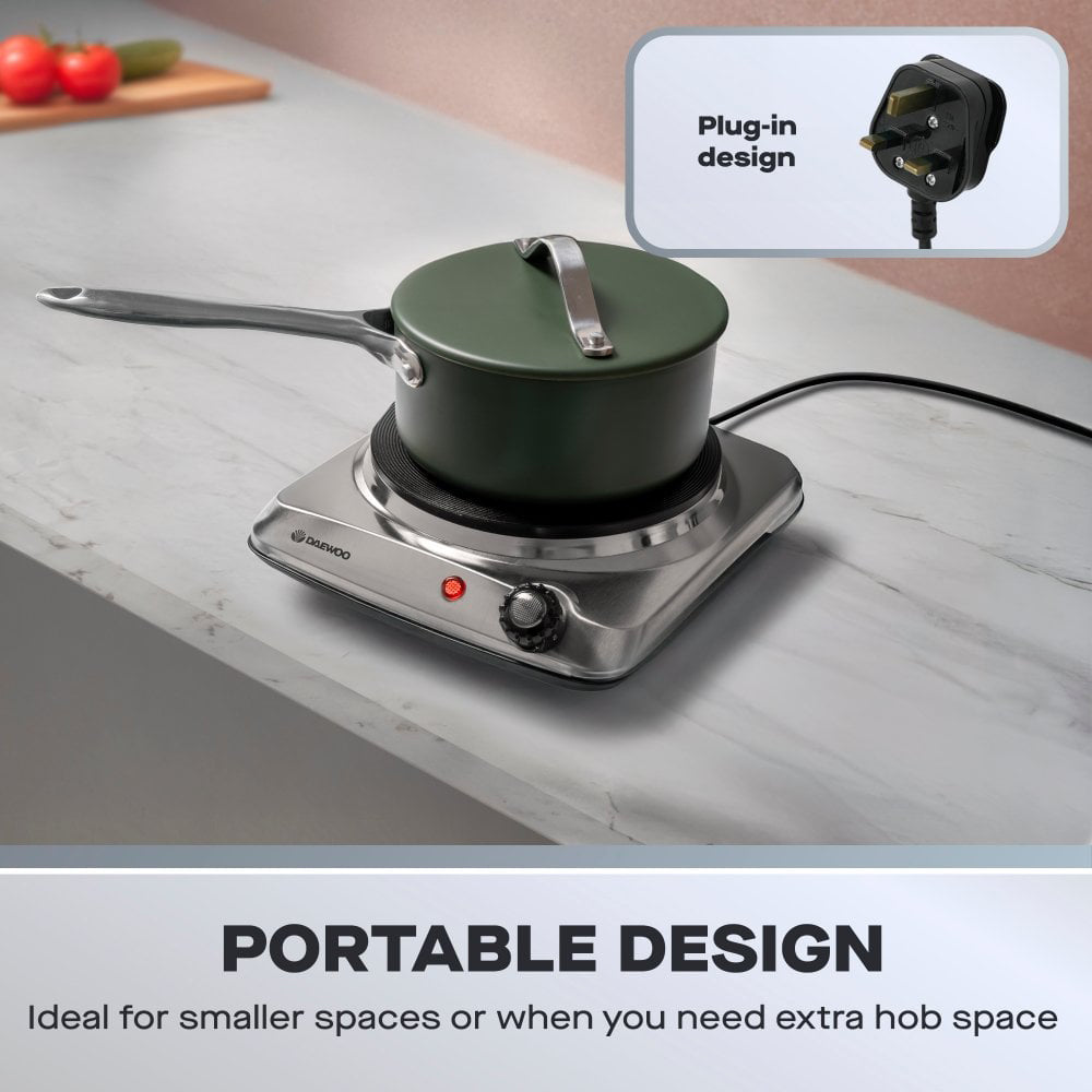 Daewoo Single 1500W Hot Plate Kochfeld - Edelstahl | 874976