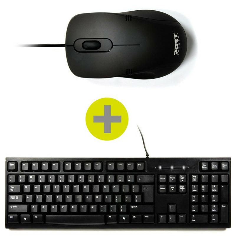 Port Connect Qwerty USB Wired Keyboard & Mouse - Black | 900900-UK