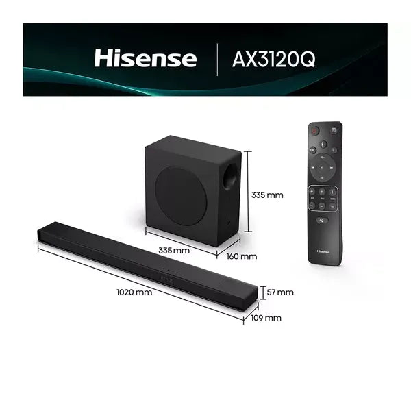 Hisense 3.1.2 Wireless Soundbar mit Subwoofer - Schwarz | AX3120Q
