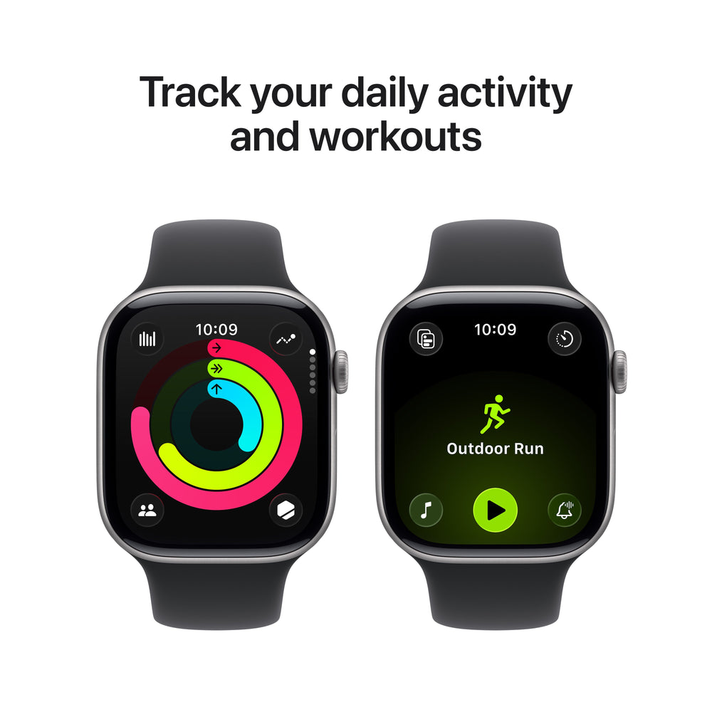 Apple Watch Series 11 GPS 46MM Space Grau Aluminium Case mit Schwarz Sport Band - M/L | MEV44MP/A
