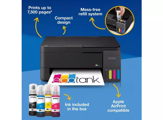 Epson EcoTank A4 Multifunktions-Tintentankdrucker mit Wi-Fi & AirPrint – Schwarz | C11CL62401