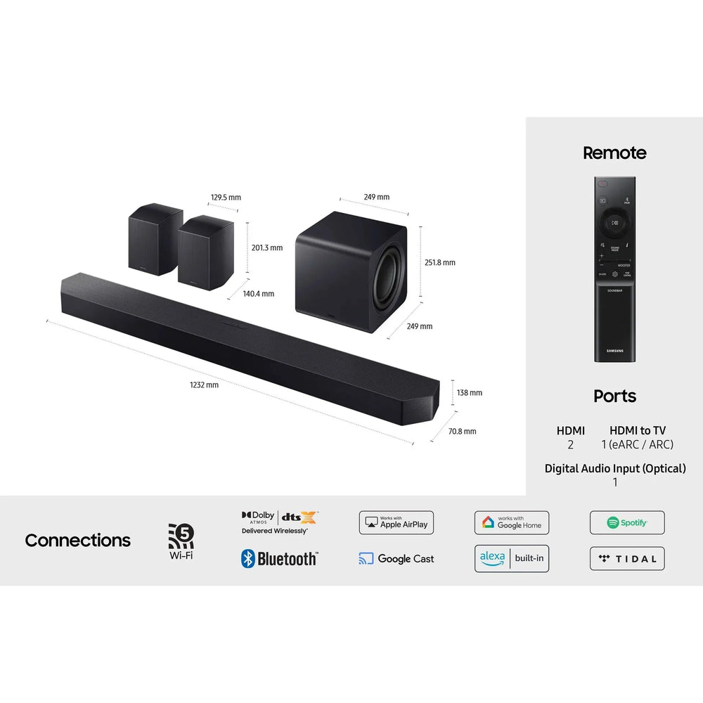 Samsung Q-Series 11.1.4CH Soundbar mit Subwoofer & Rear Speakers - Titan Schwarz | HW-Q990F/XU