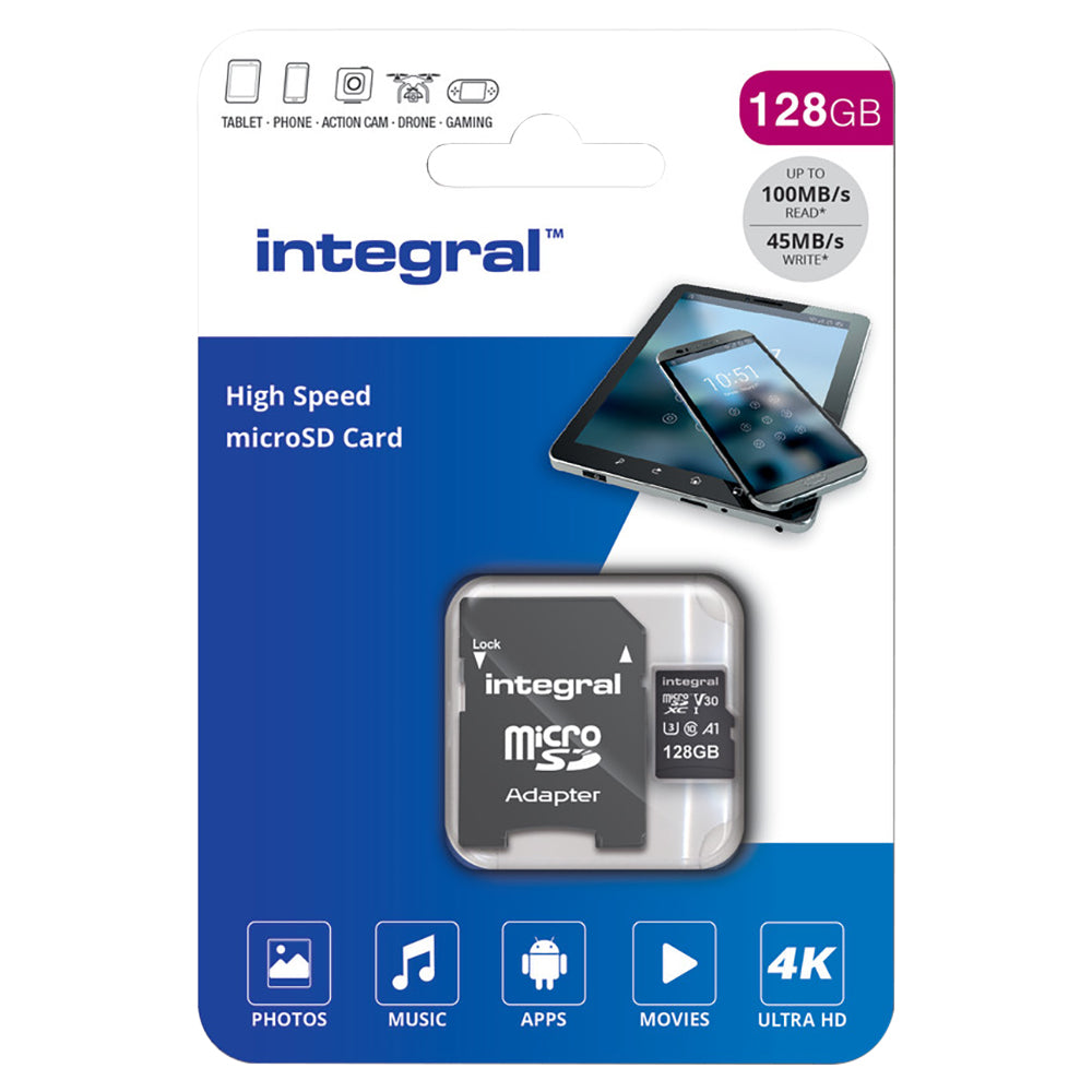 Integral V30 UHS-I U3 High Speed 128GB Memory Card - Black | INMSDX128G-100V30