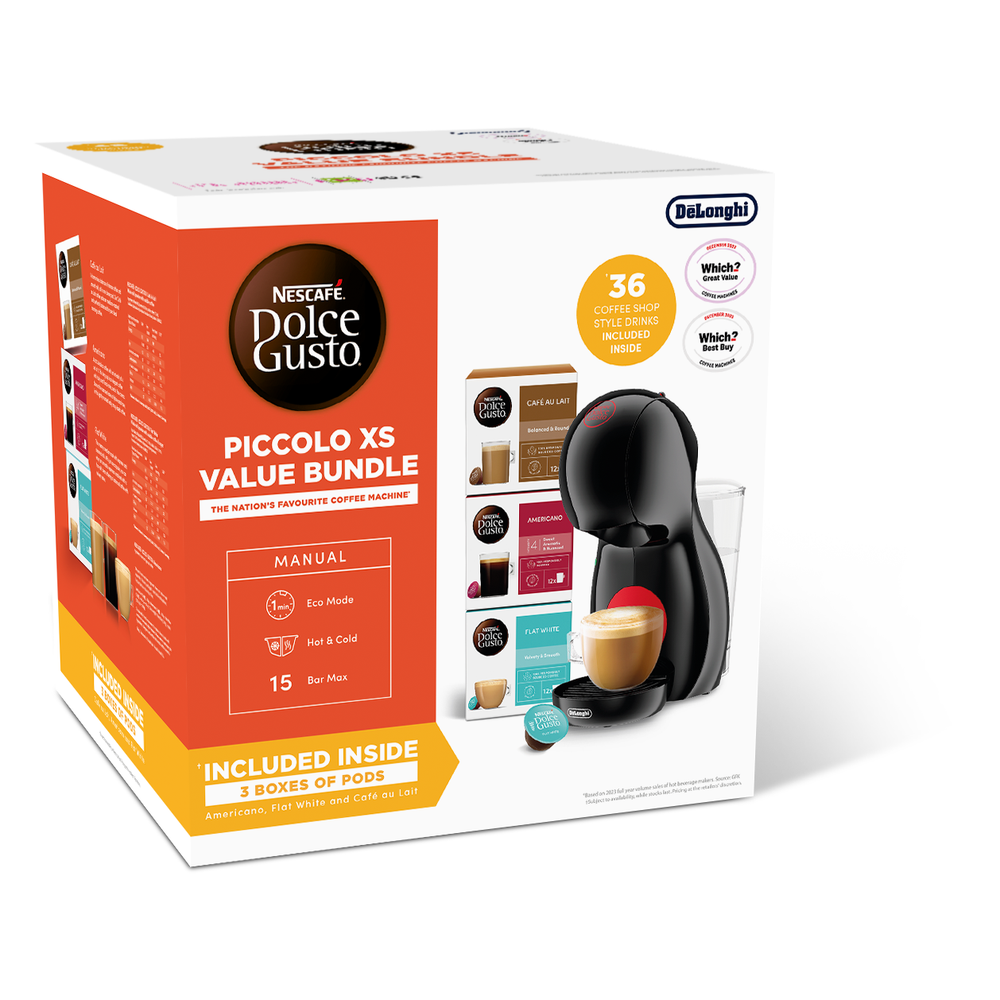 Nescafé DolceGusto Piccolo XS Pod Kaffeemaschine by De'Longhi - Value Bundle - Schwarz | EDG210.BBUNDL