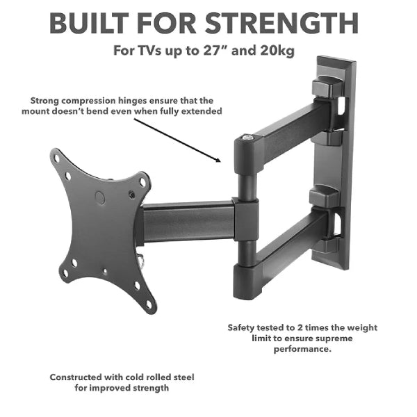 iTech Full Motion Double Arm Bracket for 13" to 27" TVs - Schwarz | LCD33B