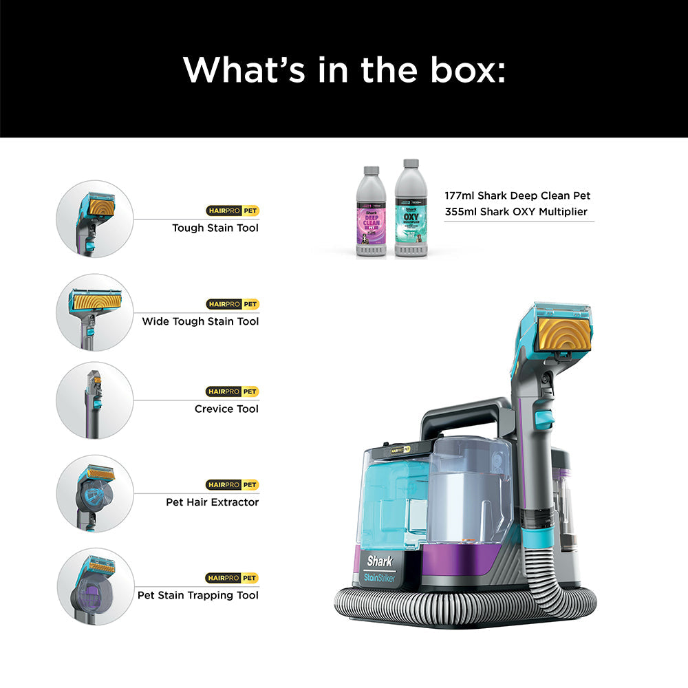 Shark StainStriker HairPro Pet Stain & Spot Staubsauger - Dark Silber & Force Fuscia | PX250UKT
