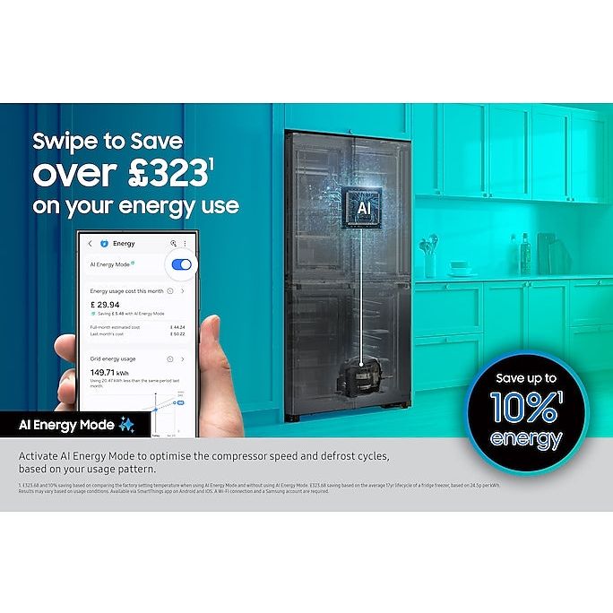 Samsung Series 6 SpaceMax Bespoke AI 659L freistehend Kühl-Gefrierkombination - Schwarz Doi | RS70F65QEFEU