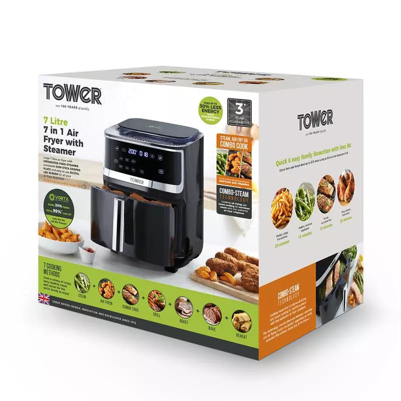 Tower Vortx 1700W 7L Steam Heißluftfritteuse - Schwarz | T17101