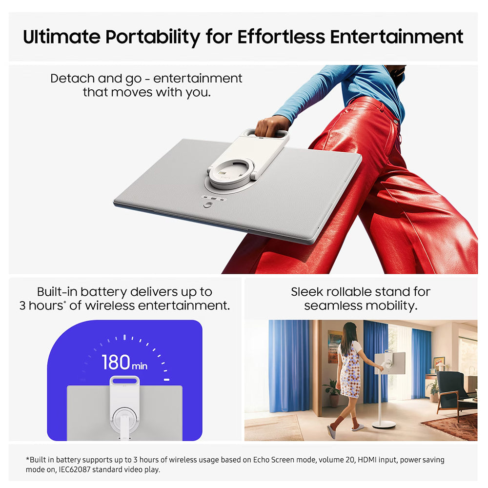 Samsung The Movingstyle 27" QHD Smart TV mit Touch Screen & Einbau Battery - Weiß & Schwarz | UE27LSM7FAXXXU