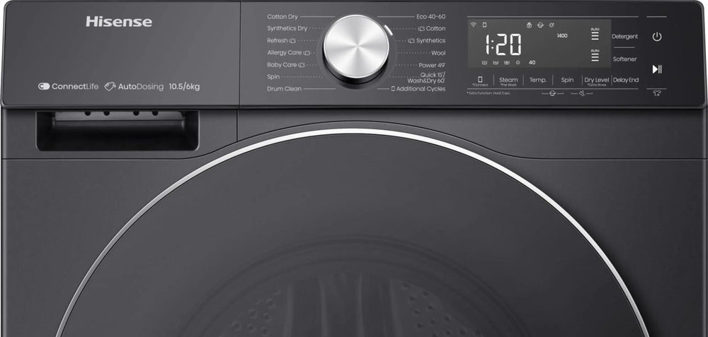 Hisense 5S Serie 10,5kg/6kg 1400 U/Min Waschtrockner, freistehend – Schwarz | WD5S1045BB