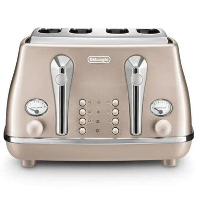 DeLonghi Icona Metallics 1800W 4 Slice Toaster - Beige | CTOT4003.BG