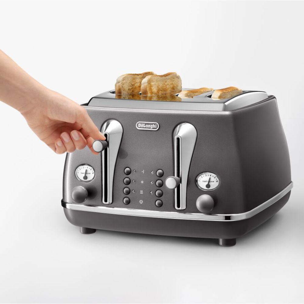 DeLonghi Icona Metallics 1800W 4 Slice Toaster - Grau | CTOT4003.GY