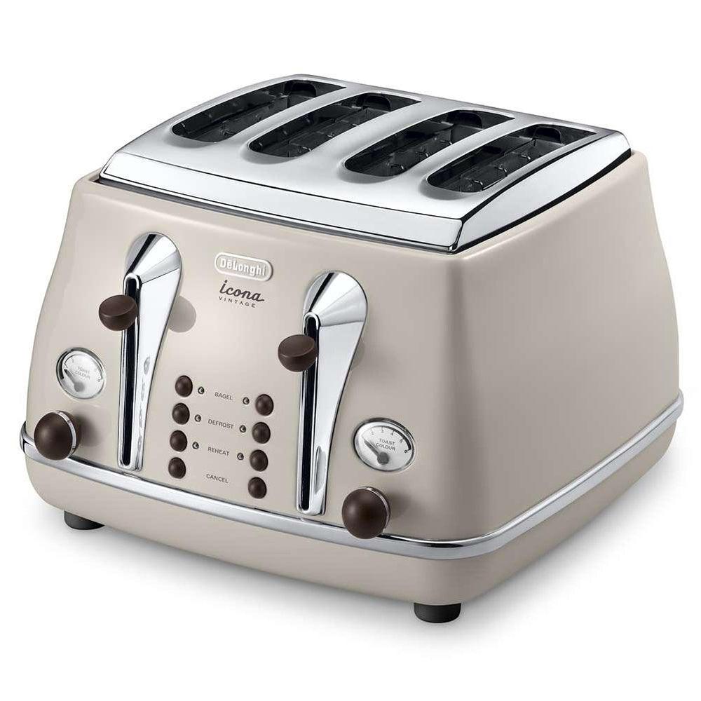 DeLonghi Icona Vintage 1800W 4 Slice Toaster - Beige | CTOV4003.BG