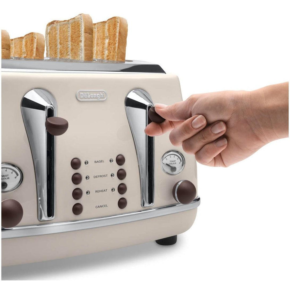 DeLonghi Icona Vintage 1800W 4 Slice Toaster - Beige | CTOV4003.BG